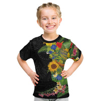 Hawaiian Tropical Plants and Chameleon Kid T Shirt Polynesian Art Colorful LT03 Black - Polynesian Pride
