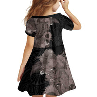 Hawaiian Tropical Plants and Chameleon Family Matching Off The Shoulder Long Sleeve Dress and Hawaiian Shirt Polynesian Art Grayscale LT03 - Polynesian Pride