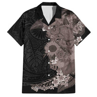 Hawaiian Tropical Plants and Chameleon Family Matching Short Sleeve Bodycon Dress and Hawaiian Shirt Polynesian Art Grayscale LT03 Dad's Shirt - Short Sleeve Black - Polynesian Pride