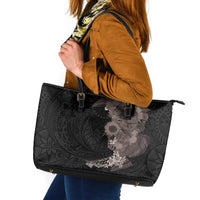 Hawaiian Tropical Plants and Chameleon Leather Tote Bag Polynesian Art Grayscale - Polynesian Pride