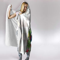 Hawaiian Tropical Flowers and Leaves Hooded Blanket on Leopard Pattern Half Style White-Blue Version - Polynesian Pride