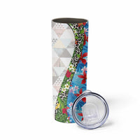 Hawaiian Tropical Flowers and Leaves Skinny Tumbler on Leopard Pattern Half Style White-Blue Version LT03 - Polynesian Pride
