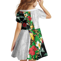 Hawaiian Tropical Flowers and Leaves Family Matching Puletasi and Hawaiian Shirt on Leopard Pattern Half Style White-Black Version - Polynesian Pride