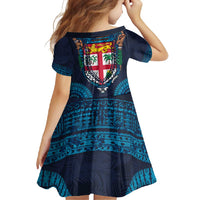 Fiji Coat of Arms Traditional Dashiki Family Matching Summer Maxi Dress and Hawaiian Shirt Tapa Art and Palm Leaves Pattern Dark Navy Color LT03 - Polynesian Pride