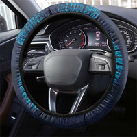 Fiji Coat of Arms Traditional Dashiki Steering Wheel Cover Tapa Art and Palm Leaves Pattern Dark Navy Color - Polynesian Pride