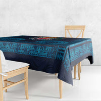 Fiji Coat of Arms Traditional Dashiki Tablecloth Tapa Art and Palm Leaves Pattern Dark Navy Color - Polynesian Pride