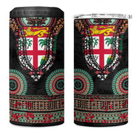 Fiji Coat of Arms Traditional Dashiki 4 in 1 Can Cooler Tumbler Tapa Art and Palm Leaves Pattern Black Color LT03 One Size: 16 oz Black - Polynesian Pride