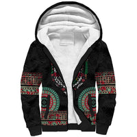Fiji Coat of Arms Traditional Dashiki Sherpa Hoodie Tapa Art and Palm Leaves Pattern Black Color - Polynesian Pride