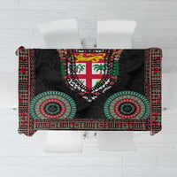 Fiji Coat of Arms Traditional Dashiki Tablecloth Tapa Art and Palm Leaves Pattern Black Color - Polynesian Pride