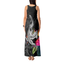 Polynesian Fiji Tank Maxi Dress Shark and Hibiscus Tapa Pattern Version LT03 - Polynesian Pride