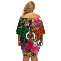 Penama Day Off Shoulder Short Dress 16th September Polynesian Pattern with Pacific Flower LT03 - Polynesian Pride