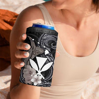 Hawaiian Whale and Kanaka Maoli Symbol 4 in 1 Can Cooler Tumbler Hibiscus with Hawaii Map and Polynesian Tattoo Grayscale Color LT03 - Polynesian Pride