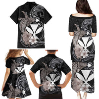 Hawaiian Whale and Kanaka Maoli Symbol Family Matching Puletasi and Hawaiian Shirt Hibiscus with Hawaii Map and Polynesian Tattoo Grayscale Color LT03 - Polynesian Pride