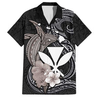 Hawaiian Whale and Kanaka Maoli Symbol Family Matching Summer Maxi Dress and Hawaiian Shirt Hibiscus with Hawaii Map and Polynesian Tattoo Grayscale Color LT03 Dad's Shirt - Short Sleeve Black - Polynesian Pride