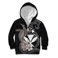 Hawaiian Whale and Kanaka Maoli Symbol Kid Hoodie Hibiscus with Hawaii Map and Polynesian Tattoo Grayscale Color LT03 Zip Hoodie Black - Polynesian Pride