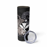 Hawaiian Whale and Kanaka Maoli Symbol Skinny Tumbler Hibiscus with Hawaii Map and Polynesian Tattoo Grayscale Color LT03 - Polynesian Pride
