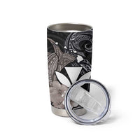 Hawaiian Whale and Kanaka Maoli Symbol Tumbler Cup Hibiscus with Hawaii Map and Polynesian Tattoo Grayscale Color LT03 - Polynesian Pride