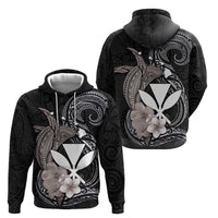 Hawaiian Whale and Kanaka Maoli Symbol Zip Hoodie Hibiscus with Hawaii Map and Polynesian Tattoo Grayscale Color LT03 - Polynesian Pride