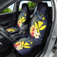 Hawaiian Whale and Kanaka Maoli Symbol Car Seat Cover Hibiscus with Hawaii Map and Polynesian Tattoo Deep Sea Color LT03 - Polynesian Pride