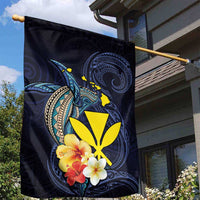 Hawaiian Whale and Kanaka Maoli Symbol Garden Flag Hibiscus with Hawaii Map and Polynesian Tattoo Deep Sea Color LT03 - Polynesian Pride