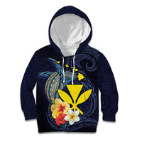 Hawaiian Whale and Kanaka Maoli Symbol Kid Hoodie Hibiscus with Hawaii Map and Polynesian Tattoo Deep Sea Color LT03 Hoodie Blue - Polynesian Pride