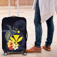 Hawaiian Whale and Kanaka Maoli Symbol Luggage Cover Hibiscus with Hawaii Map and Polynesian Tattoo Deep Sea Color LT03 Blue - Polynesian Pride