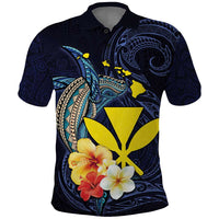 Hawaiian Whale and Kanaka Maoli Symbol Polo Shirt Hibiscus with Hawaii Map and Polynesian Tattoo Deep Sea Color LT03 Blue - Polynesian Pride