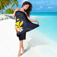 Hawaiian Whale and Kanaka Maoli Symbol Sarong Hibiscus with Hawaii Map and Polynesian Tattoo Deep Sea Color