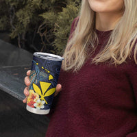 Hawaiian Whale and Kanaka Maoli Symbol Tumbler Cup Hibiscus with Hawaii Map and Polynesian Tattoo Deep Sea Color LT03 - Polynesian Pride