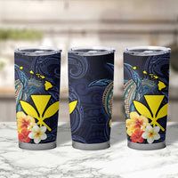 Hawaiian Whale and Kanaka Maoli Symbol Tumbler Cup Hibiscus with Hawaii Map and Polynesian Tattoo Deep Sea Color LT03 - Polynesian Pride