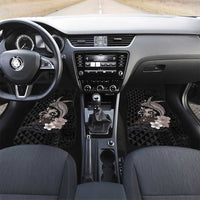 Hawaiian Whale and Volcanic Eruption Car Mats Hibiscus and Kakau Pattern Grayscale Color LT03 Set 2pcs - Front Black - Polynesian Pride