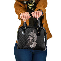 Hawaiian Whale and Volcanic Eruption Shoulder Handbag Hibiscus and Kakau Pattern Grayscale Color LT03 One Size Black - Polynesian Pride