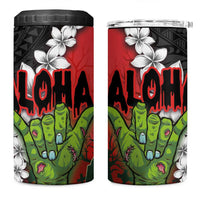 Hawaiian Halloween 4 in 1 Can Cooler Tumbler Horror Shaka Hand with Plumeria and Polynesian Tattoo Blood Color LT03 One Size: 16 oz Red - Polynesian Pride