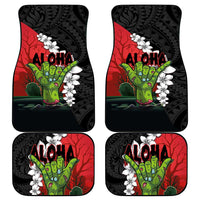 Hawaiian Halloween Car Mats Horror Shaka Hand with Plumeria and Polynesian Tattoo Blood Color