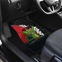 Hawaiian Halloween Car Mats Horror Shaka Hand with Plumeria and Polynesian Tattoo Blood Color