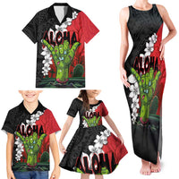 Hawaiian Halloween Family Matching Tank Maxi Dress and Hawaiian Shirt Horror Shaka Hand with Plumeria and Polynesian Tattoo Blood Color LT03 - Polynesian Pride