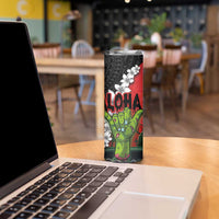 Hawaiian Halloween Skinny Tumbler Horror Shaka Hand with Plumeria and Polynesian Tattoo Blood Color LT03 - Polynesian Pride