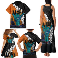 Hawaiian Halloween Family Matching Tank Maxi Dress and Hawaiian Shirt Horror Shaka Hand with Plumeria and Polynesian Tattoo Autumn Color LT03 - Polynesian Pride