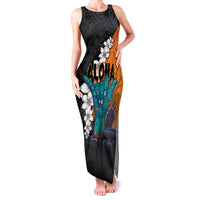Hawaiian Halloween Family Matching Tank Maxi Dress and Hawaiian Shirt Horror Shaka Hand with Plumeria and Polynesian Tattoo Autumn Color LT03 Mom's Dress Orange - Polynesian Pride