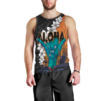 Hawaiian Halloween Men Tank Top Horror Shaka Hand with Plumeria and Polynesian Tattoo Autumn Color