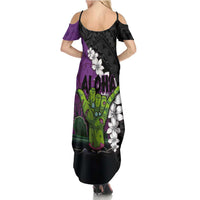 Hawaiian Halloween Family Matching Summer Maxi Dress and Hawaiian Shirt Horror Shaka Hand with Plumeria and Polynesian Tattoo Midnight Color LT03 - Polynesian Pride