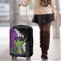 Hawaiian Halloween Luggage Cover Horror Shaka Hand with Plumeria and Polynesian Tattoo Midnight Color
