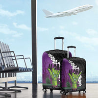 Hawaiian Halloween Luggage Cover Horror Shaka Hand with Plumeria and Polynesian Tattoo Midnight Color