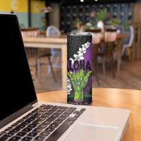 Hawaiian Halloween Skinny Tumbler Horror Shaka Hand with Plumeria and Polynesian Tattoo Midnight Color LT03 - Polynesian Pride