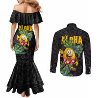 Hawaiian Halloween Couples Matching Mermaid Dress and Long Sleeve Button Shirt Aloha Pinapple with Mysterious Hands and Polynesian Tribal Tattoo LT03 - Polynesian Pride