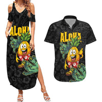 Hawaiian Halloween Couples Matching Summer Maxi Dress and Hawaiian Shirt Aloha Pinapple with Mysterious Hands and Polynesian Tribal Tattoo LT03 Black - Polynesian Pride