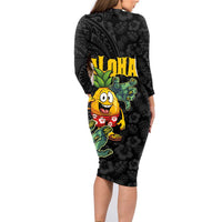 Hawaiian Halloween Family Matching Long Sleeve Bodycon Dress and Hawaiian Shirt Aloha Pinapple with Mysterious Hands and Polynesian Tribal Tattoo LT03 - Polynesian Pride
