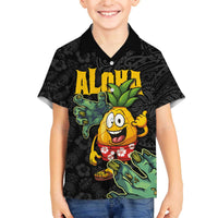 Hawaiian Halloween Family Matching Puletasi and Hawaiian Shirt Aloha Pinapple with Mysterious Hands and Polynesian Tribal Tattoo LT03 Son's Shirt Black - Polynesian Pride
