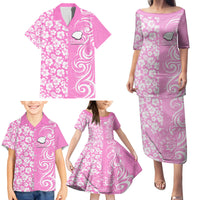 Hawaii Kauai Island Family Matching Puletasi Dress and Hawaiian Shirt Hibiscus Pattern Seamless Tribal Simple Pink LT03 - Polynesian Pride