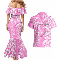 Custom Hawaii Kauai Island Couples Matching Mermaid Dress and Hawaiian Shirt Hibiscus Pattern Seamless Tribal Simple Pink LT03 - Polynesian Pride